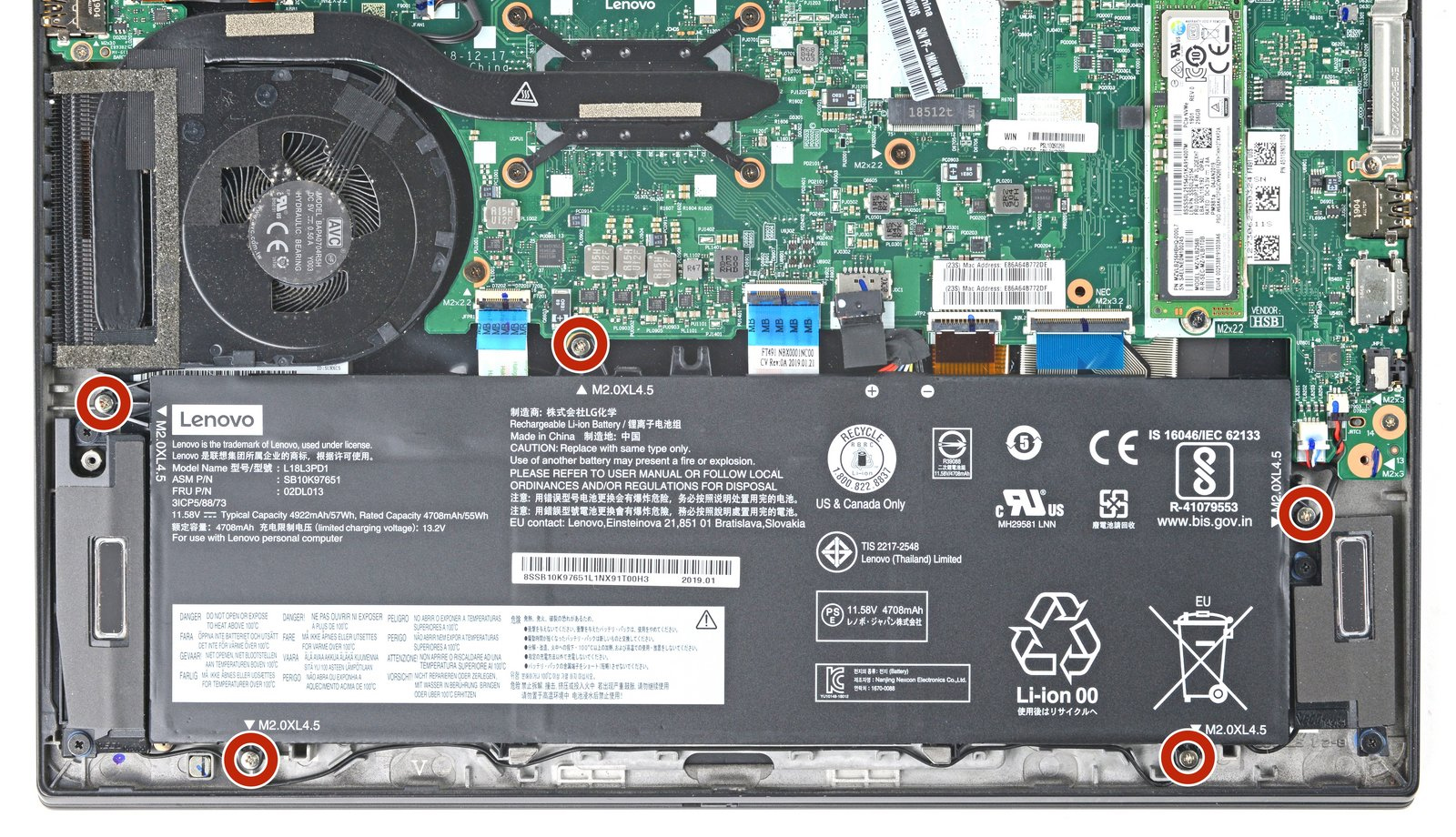Internal Photo of Lenovo ThinkPad T490s T495s P14s T14s fan original 5pin (ThinkPad T490s)